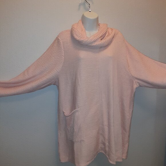 POCKET! XXL Pink Peach Light Cowl Sweater w/Pocket * Super Soft & Stretchy * NWT - Picture 3 of 8